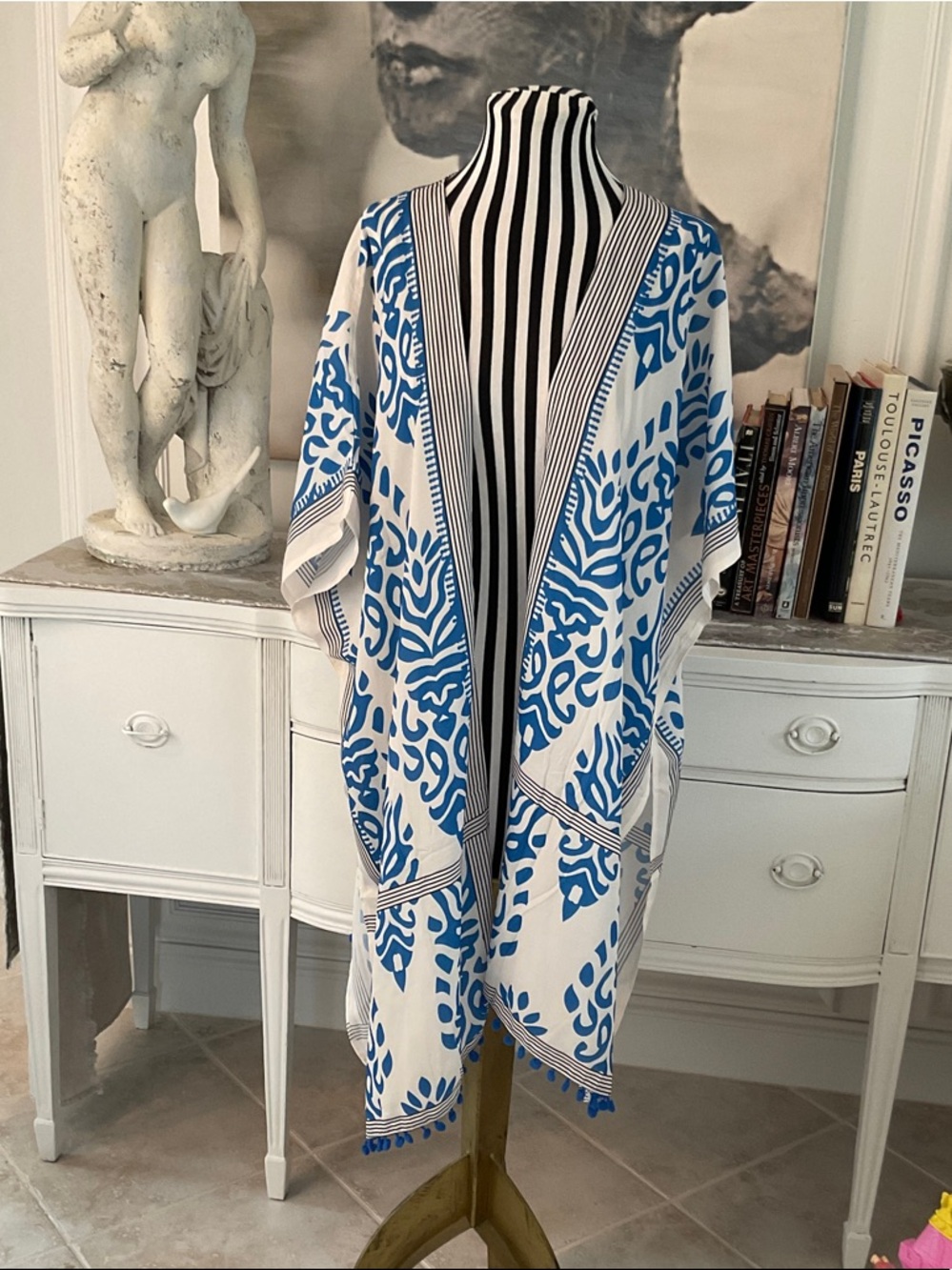 Blue & White Printed Kimono Wrap/Cover-up
